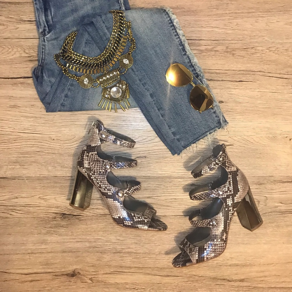 New Marc Fisher Snake Pattern Multi-Strap Heels, … - image 1